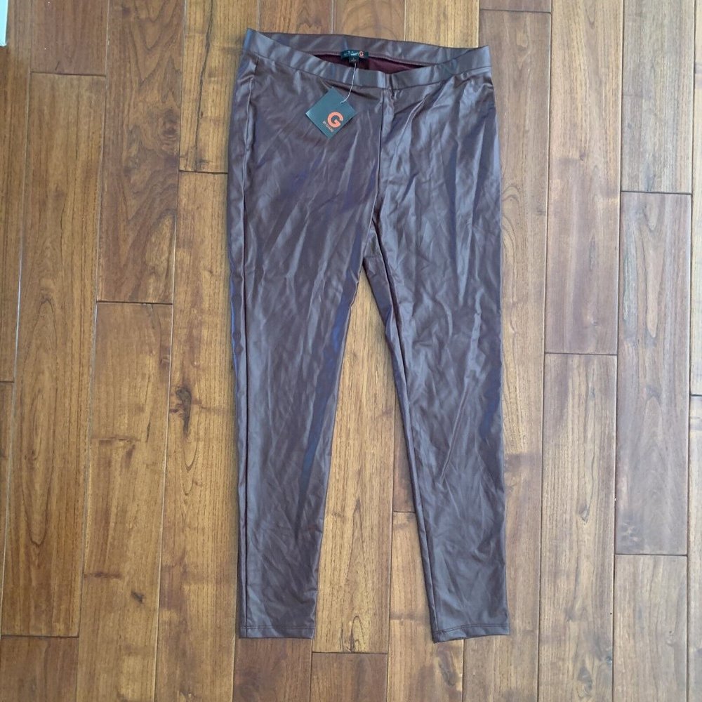 Guess Leggings Size L Faux Leather Burgundy Marmont Red Mavati Matte Liquid